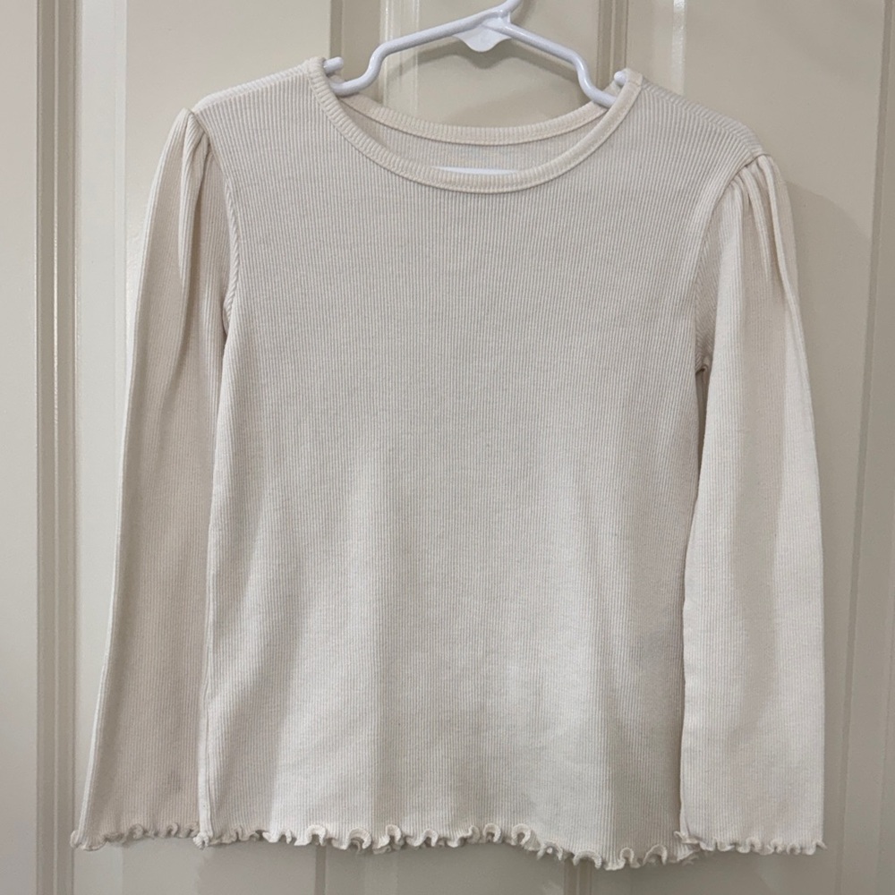 White Long Sleeve Top with Ruffle Hem